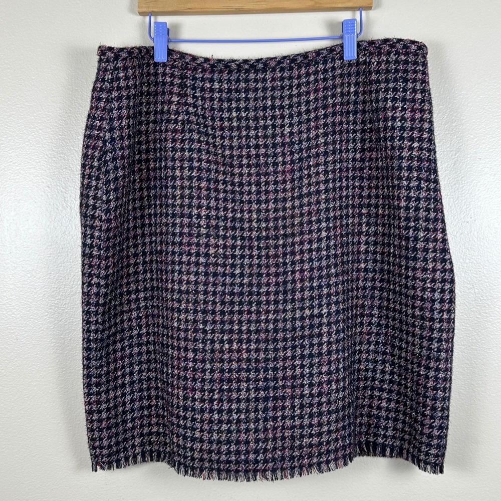 Tahari ASL Women's 14 Tweed Fringe Pencil Skirt Navy Pink Violet Formal NEW